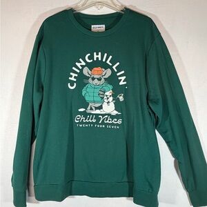 Old Navy Men's Crewneck Sweater in Green with Chinchillin' Graphic